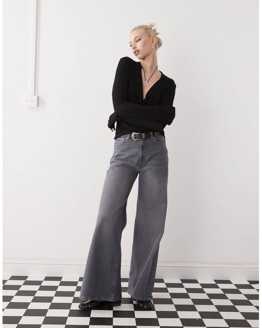 Weekday Black Drape Front Long Sleeve Top