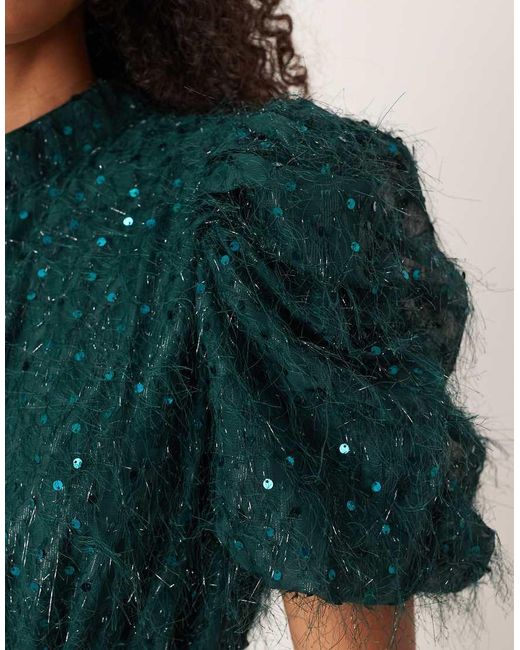 Y.A.S Green Fluffy Textured Sequin Mini Dress