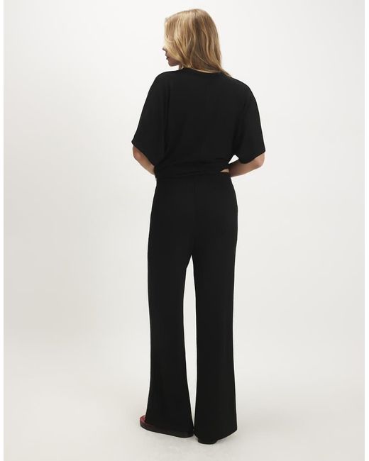 River Island Black Textured Wide Leg Trousers