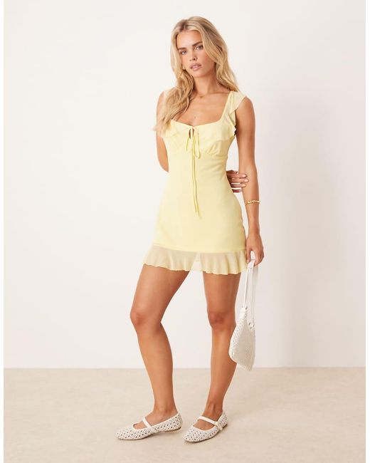 ASOS Natural Asos Design Petite Mesh Double Frill Mini Tea Dress