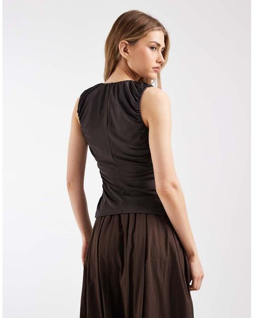 & Other Stories Blue Ruched Jersey Top With Keyhole
