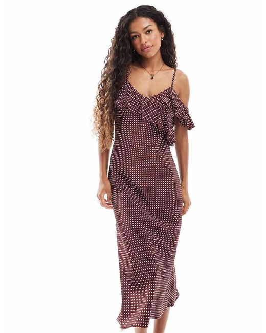 New Look Purple Polka Dot Ruffle Midi Dress