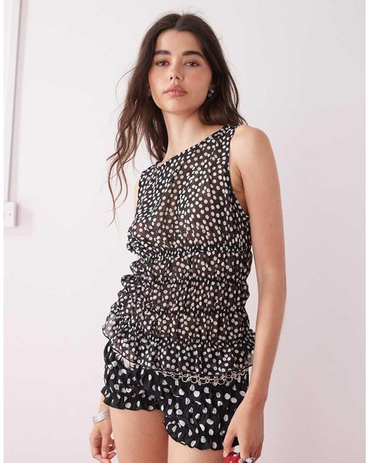 Collusion Black Chiffon Polka Dot Shirred Vest