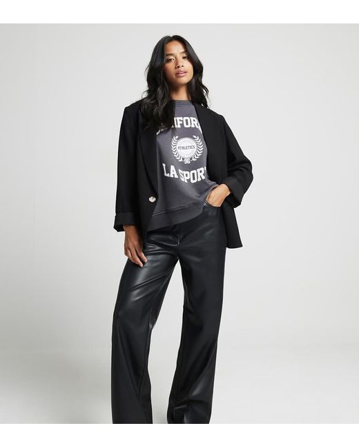 River Island Black Faux Leather Straight Leg Trouser