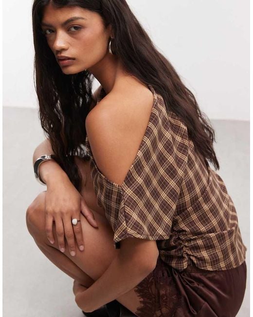 Reclaimed Vintage Brown Off Shoulder Top