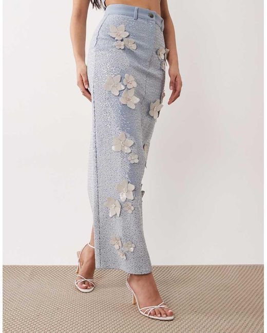 ASOS Denim Maxi Rok Met Versiering in het White