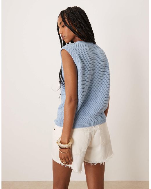 ASOS Blue Mock Crochet Tank With Shell Buttons