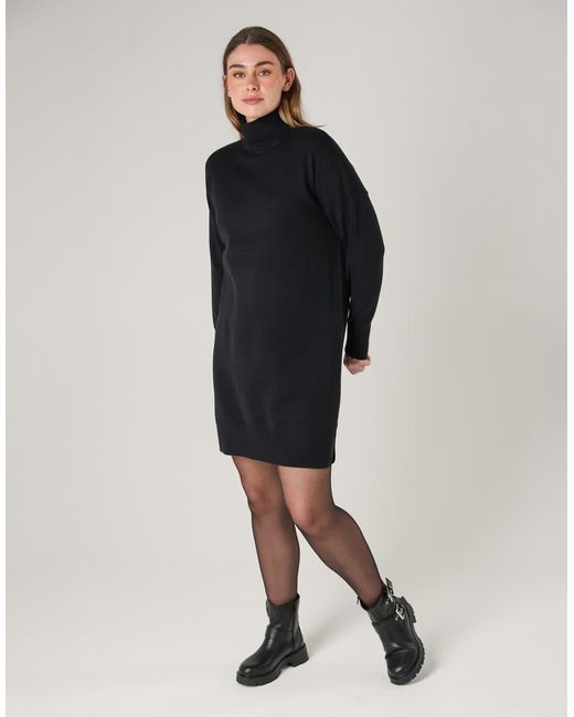 French Connection Black Cosy Roll Neck Long Sleeve Mini Dress