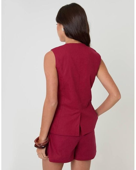 Threadbare Red Linen Blend Longline Waistcoat