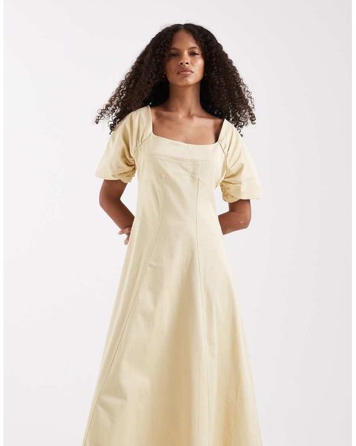 ASOS Natural Square Neck Structured Cotton Midi Dress With Back Strap