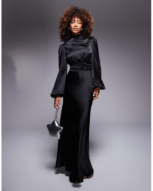 True Decadence Black High Cowl Neck Maxi Dress