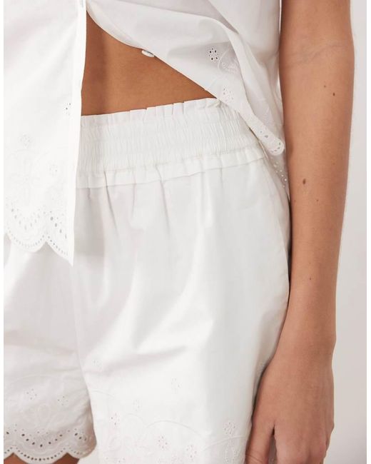 Nobody's Child White Bonnie Cotton Rich Elasticated Waist Broderie Hem Mini Short Co-ord