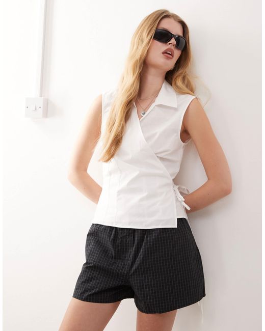 Weekday White Sleeveless Wrap Top