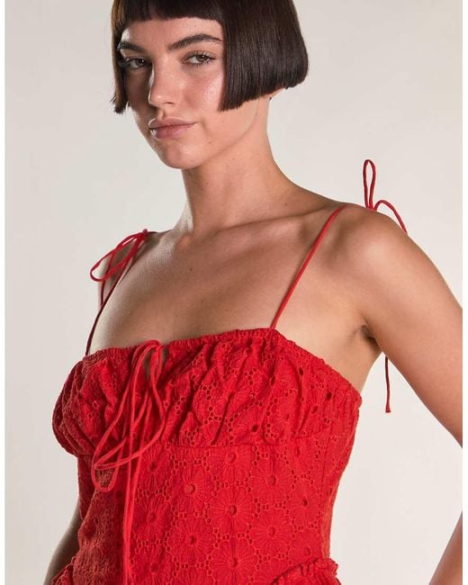 Glamorous Red Broderie Mini Dress