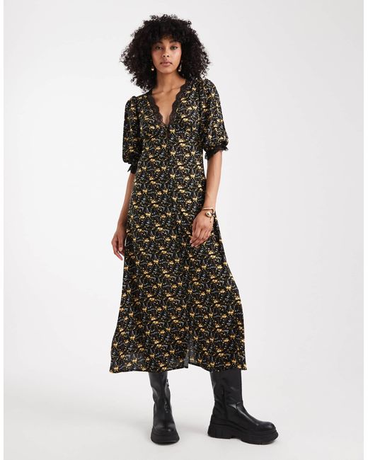 Miss Selfridge Multicolor Lace Trim Button-through Maxi Dress