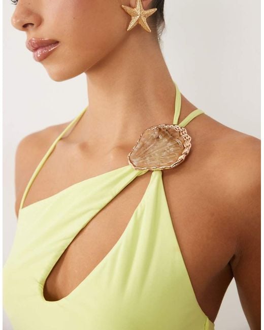 ASOS Green Slinky Asymmetric Out Top With Shell Trim