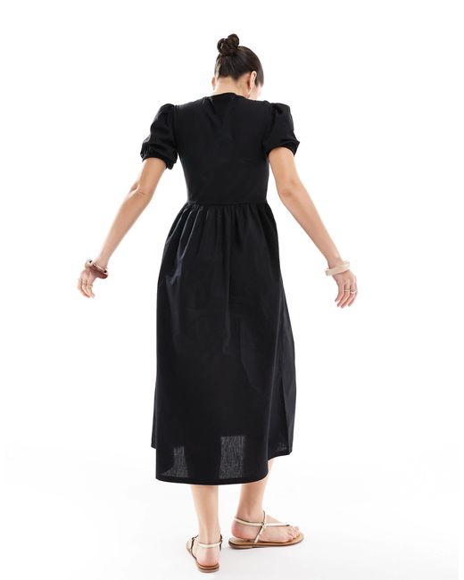 Threadbare Black – kurzärmliges midikleid aus jersey-popeline-mix