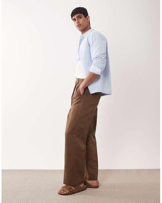 ASOS Natural Pleated Linen Rich Wide Leg Dress Pants for men