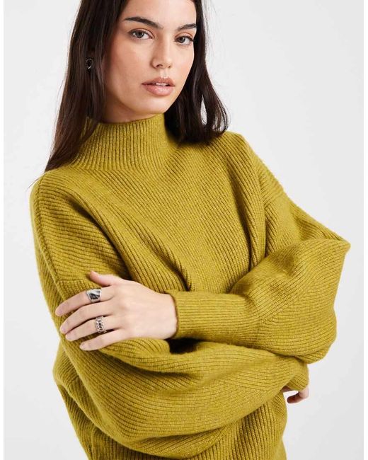 ASOS Blue Volume Sleeve Funnel Neck Jumper