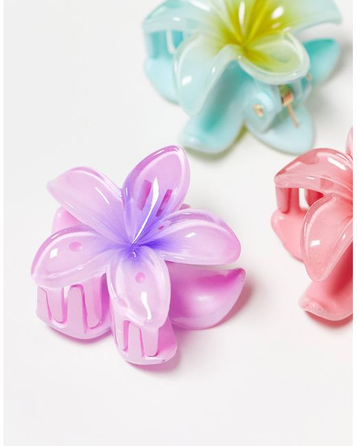 ASOS Pink Pack Of 3 Mini Claws With Hibiscus Design