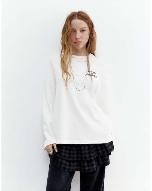 Pull&Bear White Long Sleeve Effort T-shirt