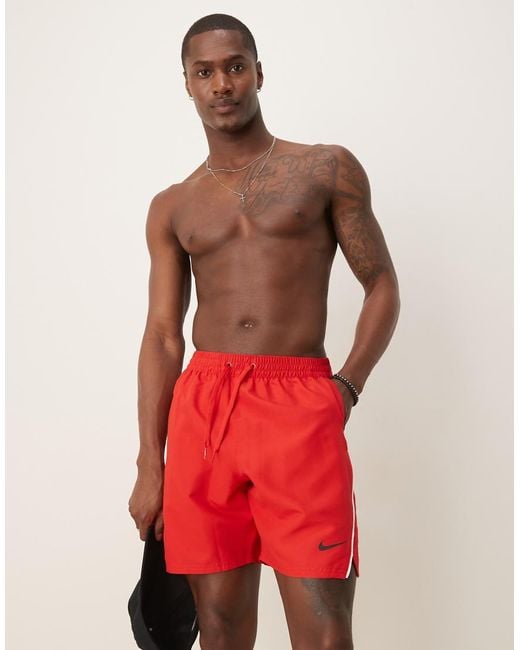 mens red nike swim trunks