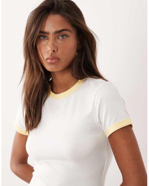 GOOD AMERICAN White Cotton Super Stretch Contrast Detail Baby Ringer Tee