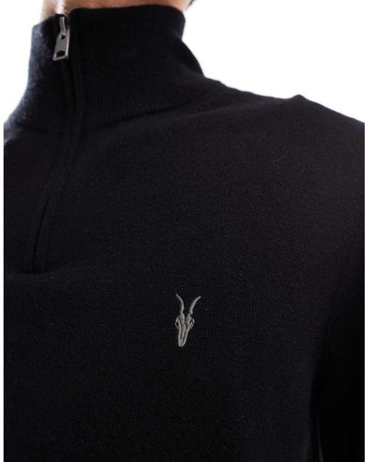 AllSaints Black Kilburn 1/4 Zip Knit Jumper for men