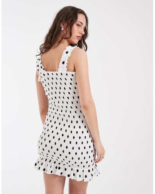 Pieces White Shirred Frill Trim Mini Dress