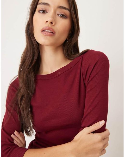 JJXX Red Fifi Boat Neck Long Sleeve T-shirt