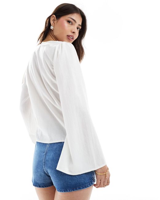 ASOS White Lace Insert Long Sleeve Smock Top