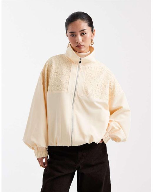 Miss Selfridge Natural Lace Insert Funnel Neck Track Jacket