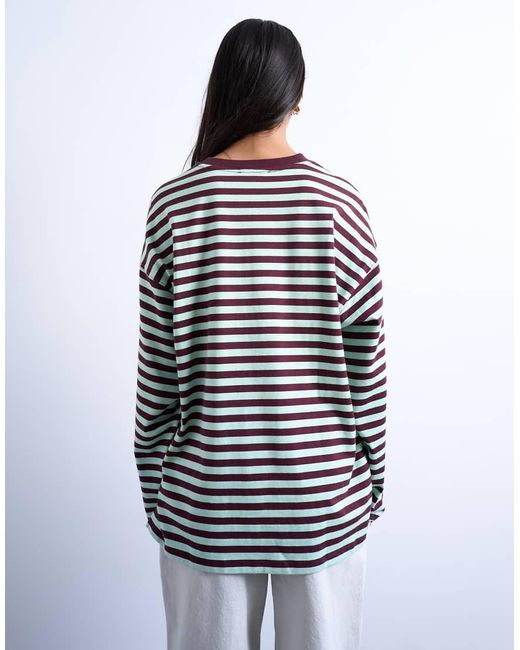 TOPSHOP Gray Striped Long Sleeve Slouchy Skater Tee