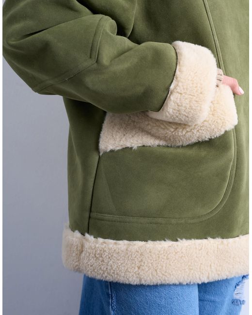 TOPSHOP Green – oversize-car-coat aus wildlederimitat