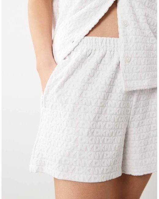 DKNY White Short Sleeve Notch Top And Boxer Shorts Pyjama Set