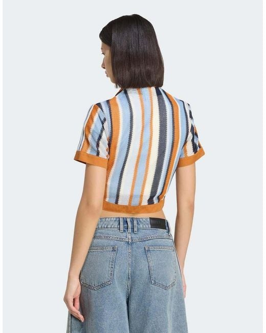 Adidas Originals Blue Summer Glow Striped Cropped Polo