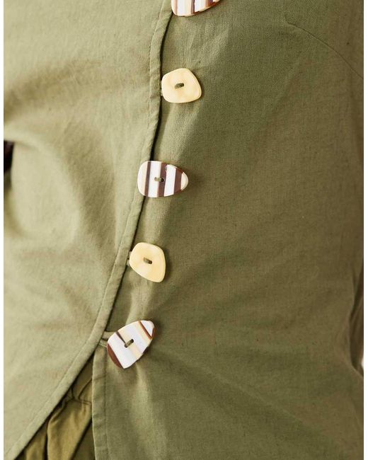 ASOS Green Linen Look Waistcoat Maxi Dress With Poplin Skirt