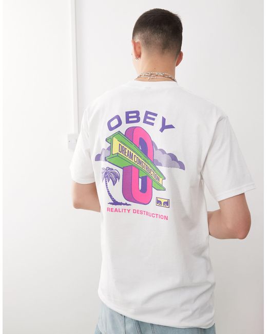 T-shirt avec logo dream construction à l'avant et au dos Obey pour homme en coloris White