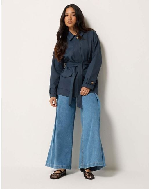 PixieGirl Blue Petite Belted Midi Trench Coat