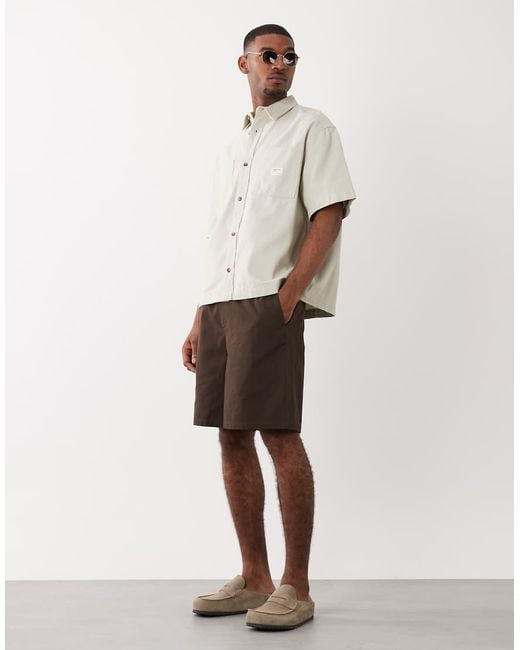 ASOS Natural Oversized Shirt With Workwear Badge for men