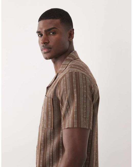 ASOS Natural Co-ord Short Sleeve Regular Stripe Shirt for men