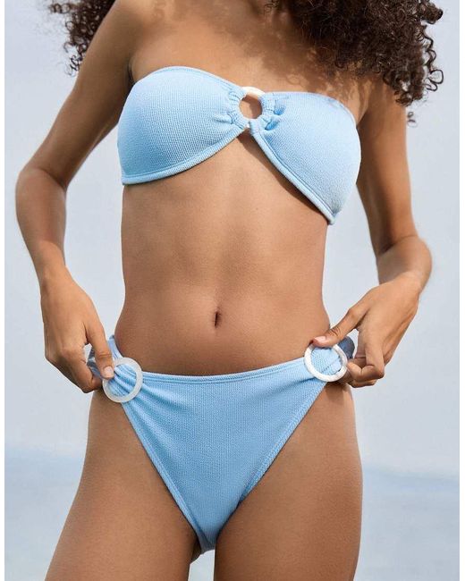 4th & Reckless Blue Crinkle Pearlescent Ring Detail Bikini Bottoms