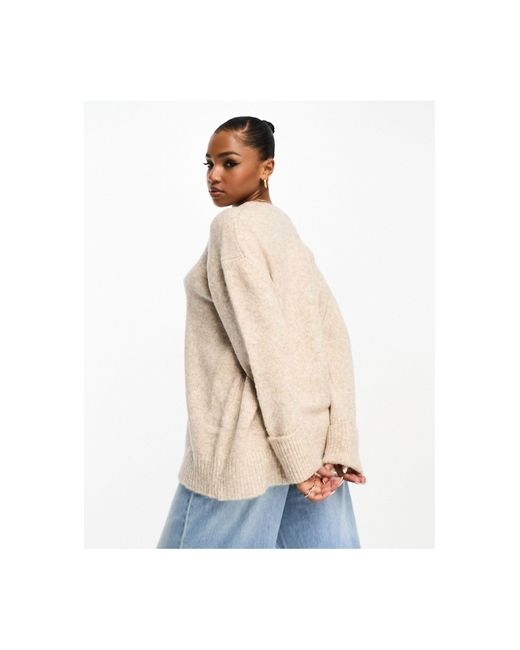 ASOS Natural Wool Blend Oversized Jumper With Crew Neck
