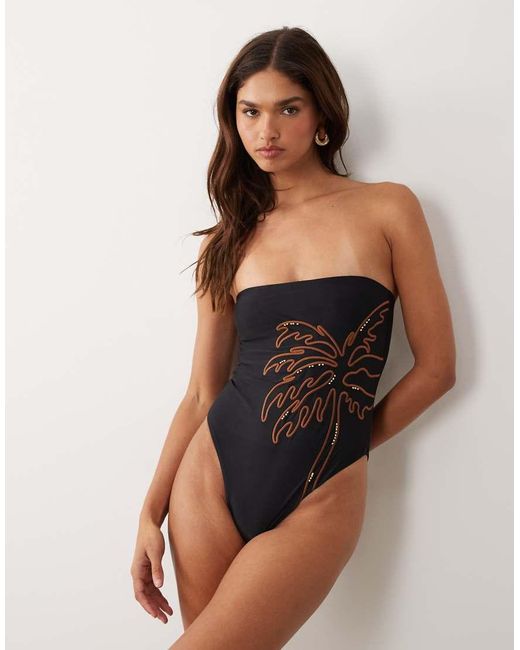 ASOS Multicolor Cornelia Bandeau Swimsuit With Embroidery Detail