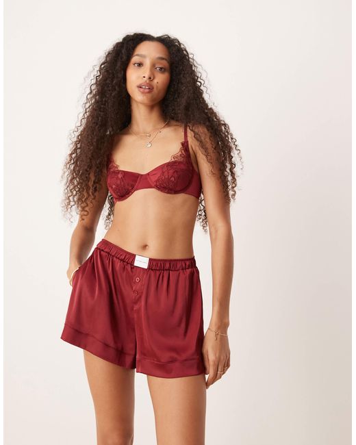 KAT THE LABEL Red Baxter Satin Boxer Short