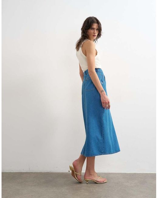 TOPSHOP Blue Denim Wrap Circle Midi Skirt