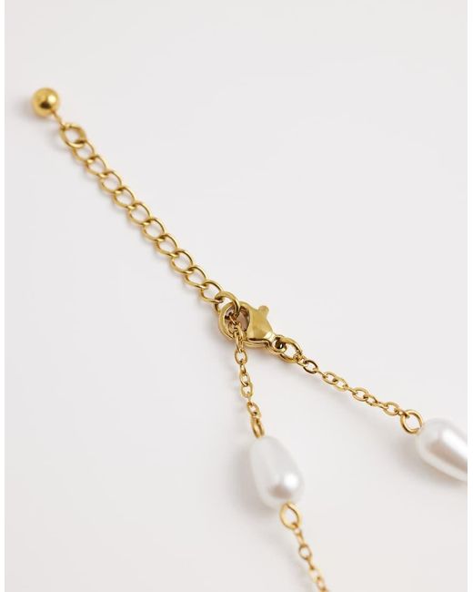 Reclaimed Vintage Natural Stainless Steel Drop Bracelet With Blue Stone With Pearl