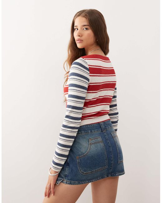 Top à manches longues en maille douce avec rayures effet raccordé Reclaimed (vintage) en coloris Red