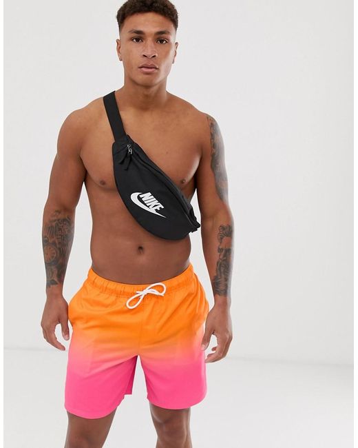 ASOS Pink Swim Shorts With Orange Ombre Print for men