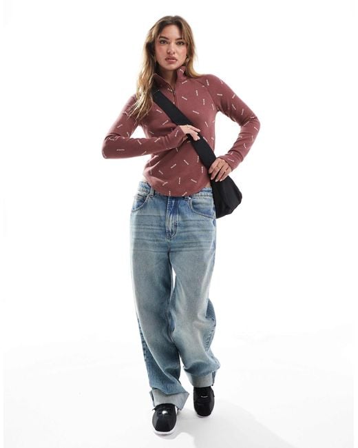 Top à manches longues et col zippé avec logo virgule - bordeaux Nike en coloris Red